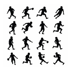 American football player silhouettes action poses set