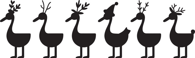 Six Cute Reindeer Geese Christmas Silhouettes