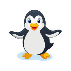 Obraz premium Vector illustration of a charming penguin waddling with flippers spread wide on white background
