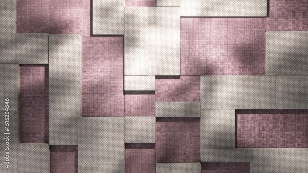 Poster geometric shapes casting dynamic shadows and light across textured surface, generating immersive abs