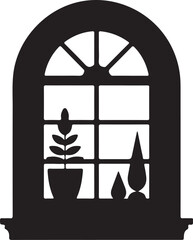 Black Silhouette of an Arch Window with Plants