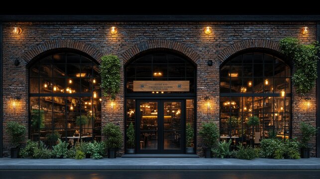 Urban cafe facade at night