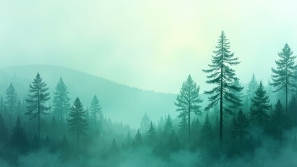 A hazy landscape map in the mountains and forests