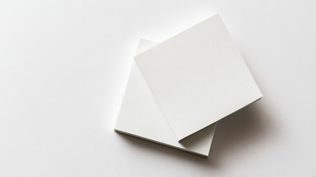 A pair of clean, flat sticky notes rests on a smooth white surface, ready to capture thoughts or reminders for tasks, organization, and planning purposes throughout the day