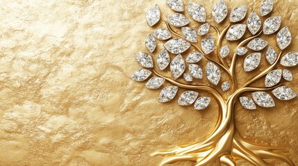 Ornate gold tree adorned with sparkling gems.