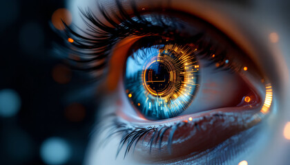 Futuristic AI Eye Close-Up with Mechanical Iris and Cybernetic Circuits