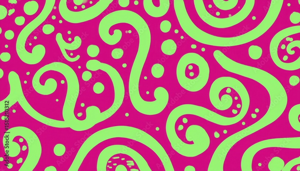 Aufkleber green swirl and dot pattern on vibrant magenta background for retro branding, web design, textile pr