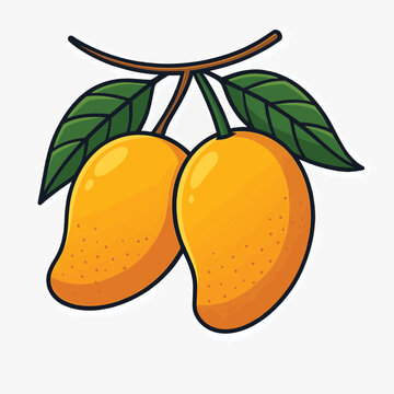 Fresh Mango Fruit Vector Illustration with Leaves &ndash; Tropical Cartoon Style Chaunsa mango