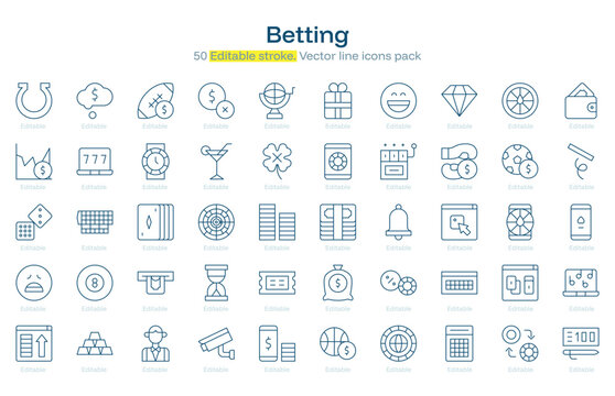Betting line icon pack. Betting Stroke icon set. Editable Stroke icon