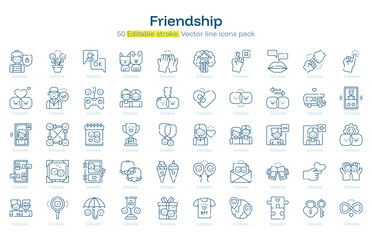 Friendship line icon pack. Friendship Stroke icon set. Editable Stroke icon.