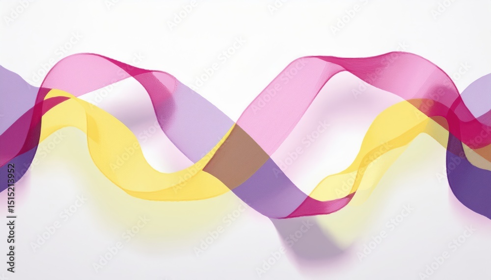 Poster vibrant translucent ribbon wave pattern in pink yellow and purple for dynamic abstract backgrounds w
