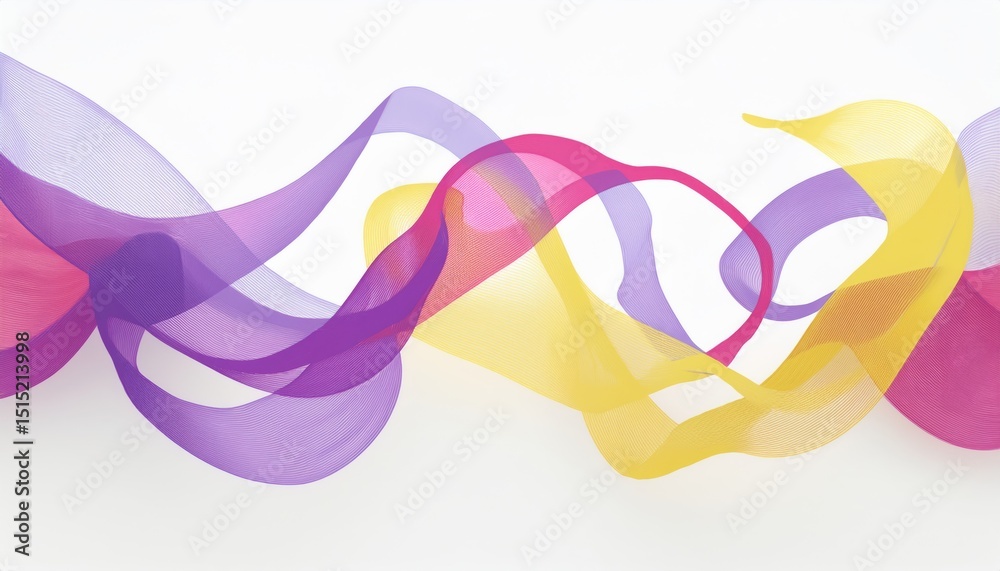 Poster vibrant translucent ribbon wave pattern in pink yellow and purple for dynamic abstract backgrounds w