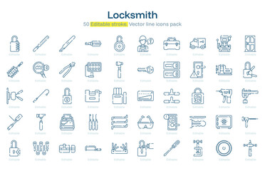 Locksmith line icon pack. Locksmith Stroke icon set. Editable Stroke icon