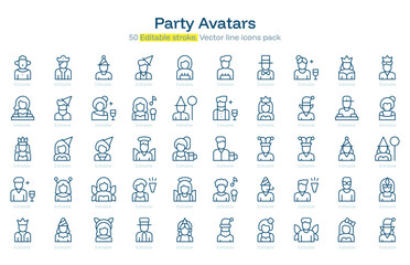 Party Avatars line icon pack. Party Avatars Stroke icon set. Editable Stroke icon