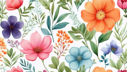Obraz premium a seamless pattern featuring watercolor flowers on a white background