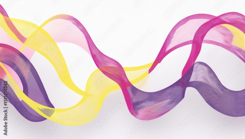 Poster vibrant translucent ribbon wave pattern in pink yellow and purple for dynamic abstract backgrounds w