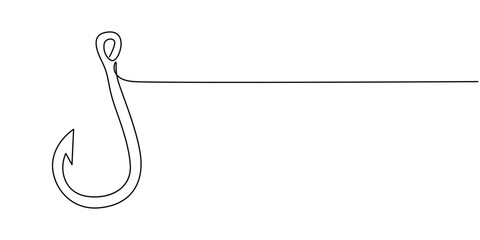 Fishing hook line continuous drawing vector. One line Hook vector background, Continuous outline of a Fishing hook, minimalist pro vector illustration line, Fishing hook line continuous drawing vector