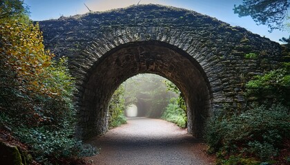 Obraz premium elegant stone archway leading to mysterious passageway in nature