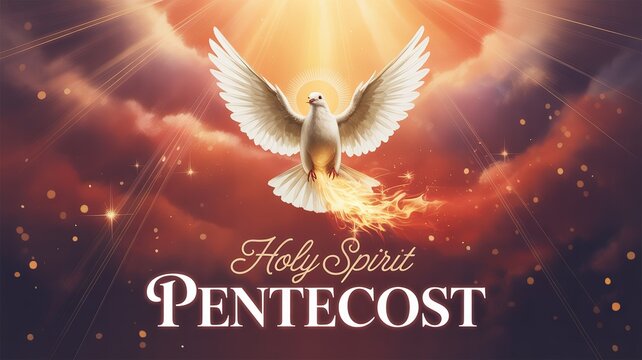 Heaven’s light shines through dove on sacred Pentecost day.