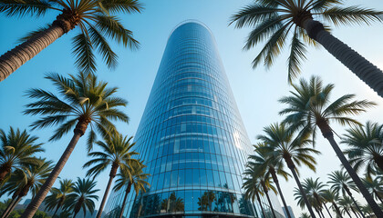 Fototapeta premium Wide-Angle Shot of Curved Glass Building