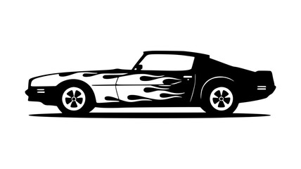 Fototapeta premium Vintage Car Silhouette with Flames - Black & White Graphic
