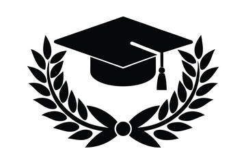 Obraz premium Graduation diploma and hat silhouette vector for Logo