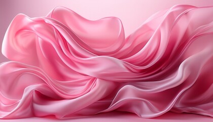 Fototapeta premium soft flowing pink fabric creates a dreamy ethereal effect against a light pink background