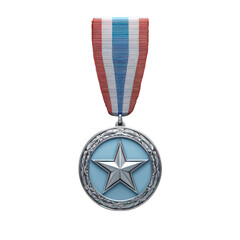Fototapeta premium Silver medal with star and ribbon isolated on transparent background