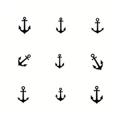 Nine anchors icon set silhouette nautical design elements