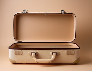 open empty suitcase with a minimalist design on a neutral beige background