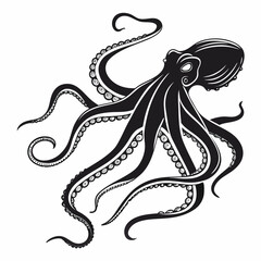 silhouette octopus drawing on white background