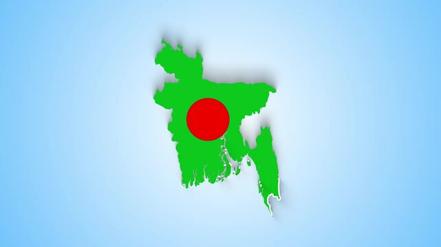 Map of Banladesh, zooming animation Banladesh map flag rotating With text Showing 4K Video Full HD