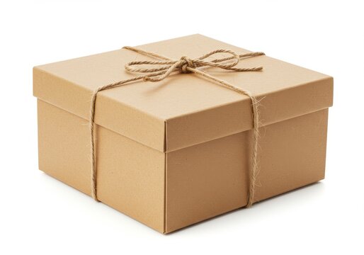 Square cardboard gift box isolated on transparent background