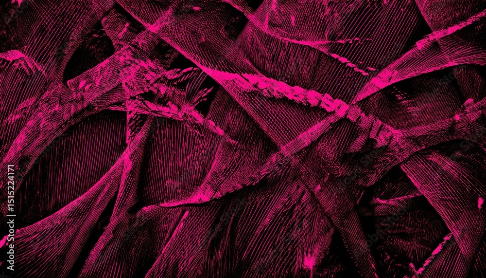 Poster vibrant magenta mesh pattern resembling abstract wave structure on black background for futuristic web design, digital art, print, branding, and technology themed visual identity

