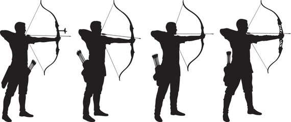 Archery Stances and Techniques: Silhouettes of Archers Holding Bows and Arrows in Different Shooting Positions for Precision, Accuracy, and Skill Development
