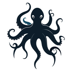 silhouette octopus drawing on white background