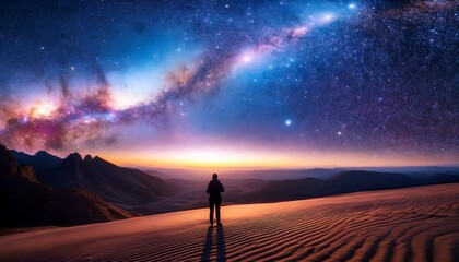 cosmic horizon stargazing on a distant world under shimmering nebula skies