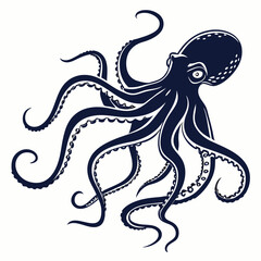 silhouette octopus drawing on white background