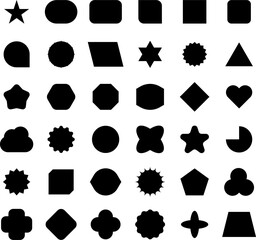 Vector Abstract Shape Collection, Geometric Shapes set - modern and retro aesthetic figure star oval spiral flower and other primitive design elements.