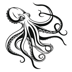 silhouette octopus drawing on white background