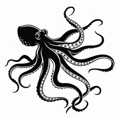 silhouette octopus drawing on white background