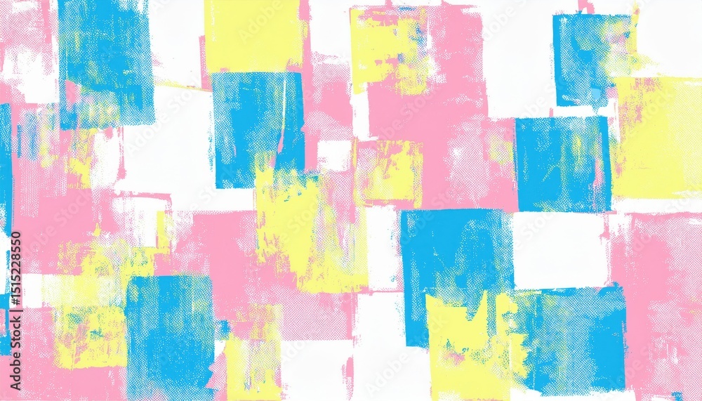 Poster vibrant pastel block pattern with rough texture in cyan, pink and yellow for modern web design, play