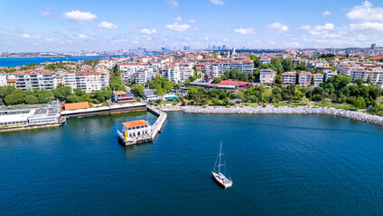 Moda District in Kadikoy. Istanbul, Turkey. Beautiful aerial view with drone shot.