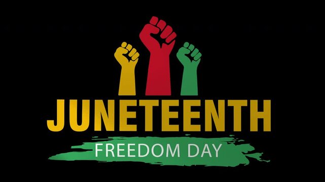 Juneteenth Freedom Day with powerful raised fist hand graphic animation for background. looping wave flag animated video for symbol of freedom and justice. African American History