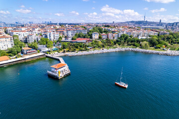 Moda District in Kadikoy. Istanbul, Turkey. Beautiful aerial view with drone shot.