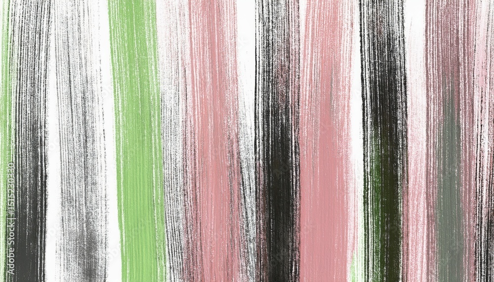 Poster vertical brushstroke texture in pink, green, and black on canvas with grunge overlay for abstract de