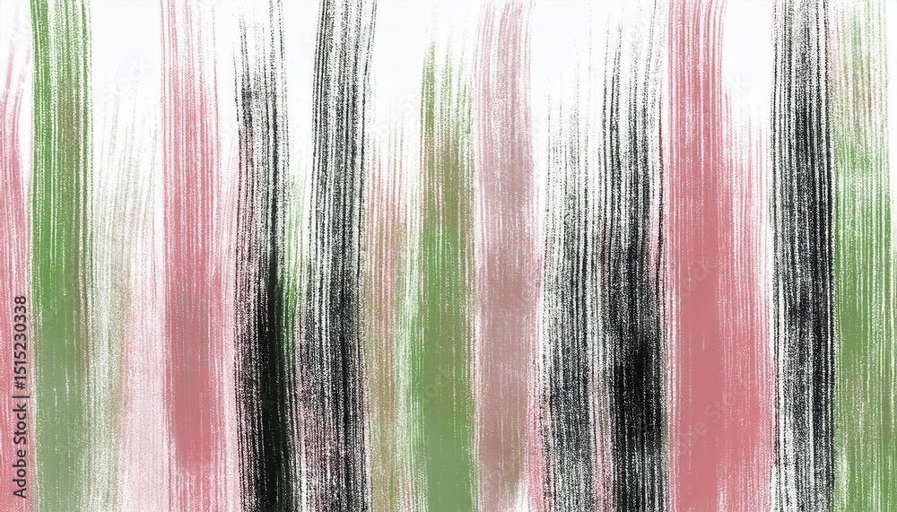 Poster vertical brushstroke texture in pink, green, and black on canvas with grunge overlay for abstract de