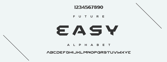 Easy minimal modern logo alphabet font. Typography abstract minimalist sans serif technology, electronic, digital, music, movie, creative logos fonts. vector illustration