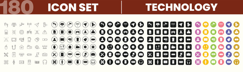 Universal Technology Icon Set Collection, Technology Icons, Device icon set collection vector illustration
