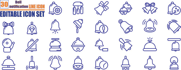 Bell notification line icon set. related to bell, notification, alarm, message, alert, reminder, message notification and others. Editable stroke. 